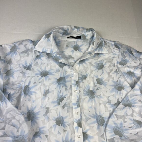 Boston Proper Floral Blouse Puff Sleeve Button Down Romantic Top Cottagecore L - Picture 3 of 12